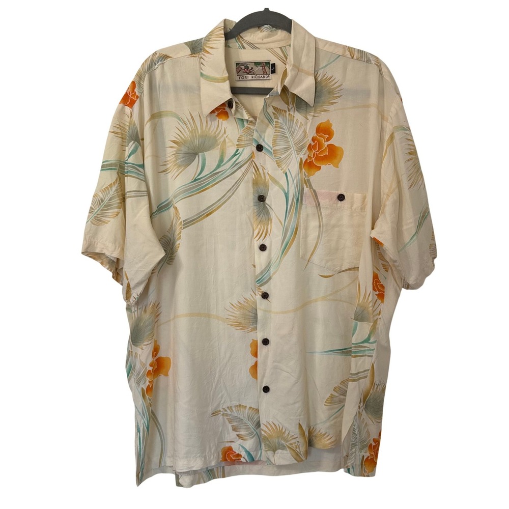 VTG Tori Richard Aloha Shirt Mens Large Floral Palm Leaf Viscose‎ Hawaii USA